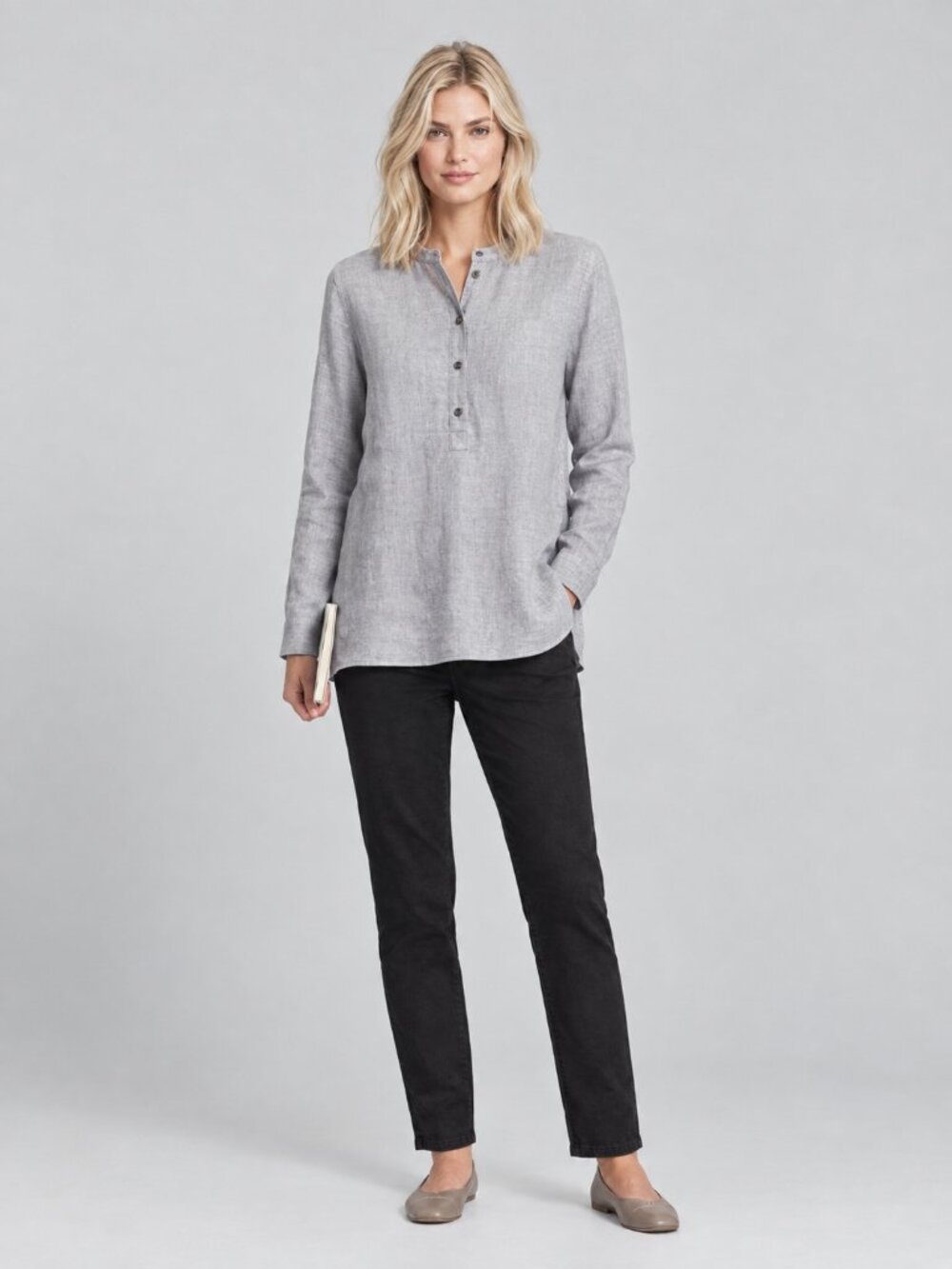 J. Jill Henley Rayon Popover Tunic Top Long Sleeve Gray 2X #A4617